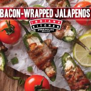 Bacon wrapped jalapeno poppers featuring Indiana Kitchen bacon