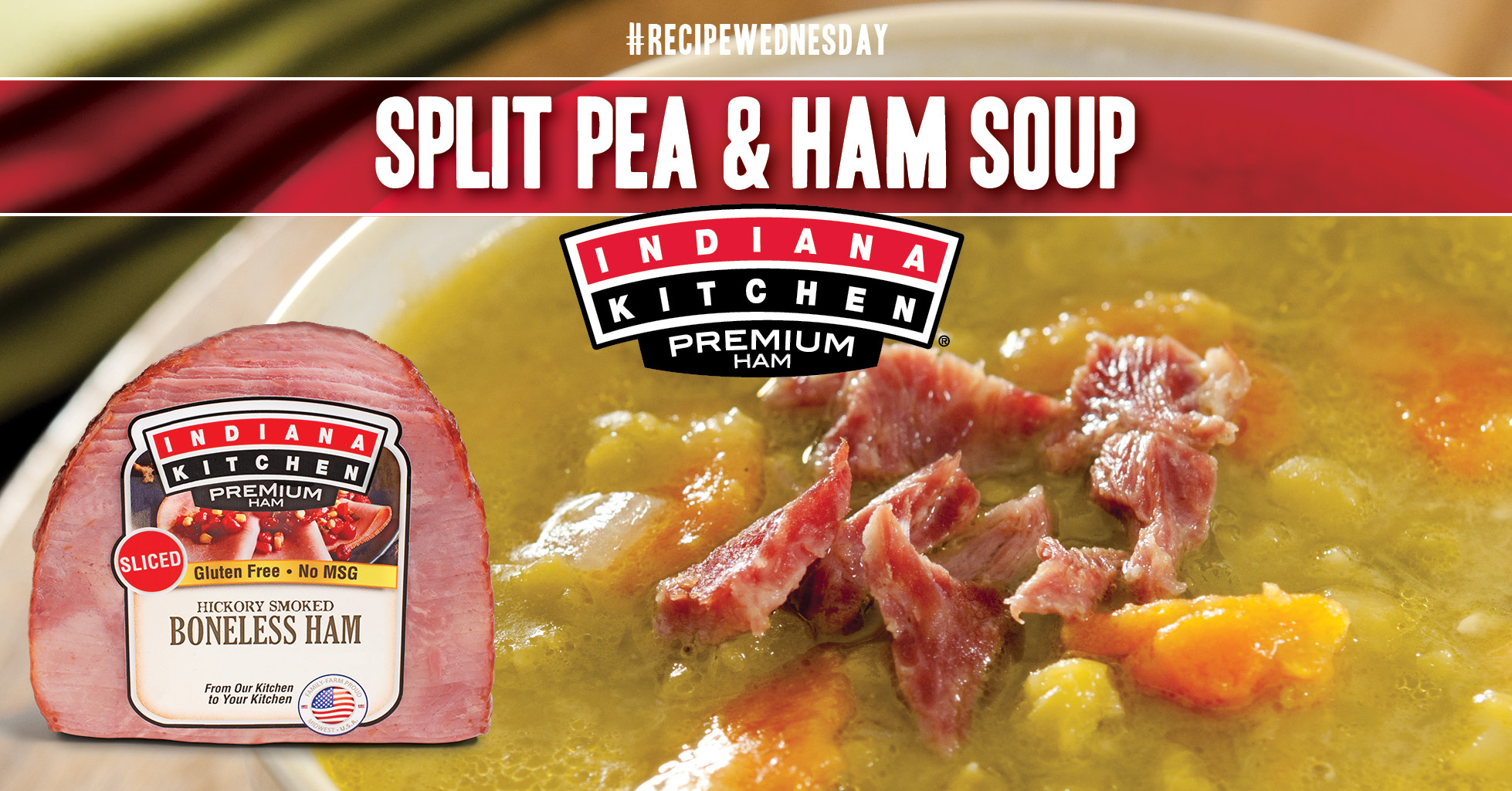 Hearty Split Pea Soup Featuring Indiana Kitchen Ham! A Perfect Recipe for Using Leftover Ham from the Holidays.