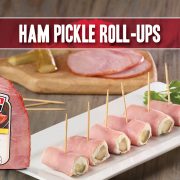 ham pickle cream cheese roll ups appetizer recipe featuring Indiana Kitchen ham