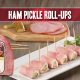 ham pickle cream cheese roll ups appetizer recipe featuring Indiana Kitchen ham