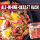 All in one skillet hash for breakfast featuring potatoes, onion, tomatoes, eggs and Indiana Kitchen bacon