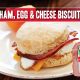 ham egg and cheese breakfast biscuit sandwich featuring Indiana Kitchen ham