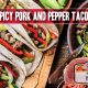 Spicy pork tacos with veggie toppings