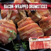 bacon-wrapped chicken leg drumstick recipe made with indiana kitchen bacon