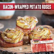 roses made from scalloped potatoes and wrapped in indiana kitchen bacon